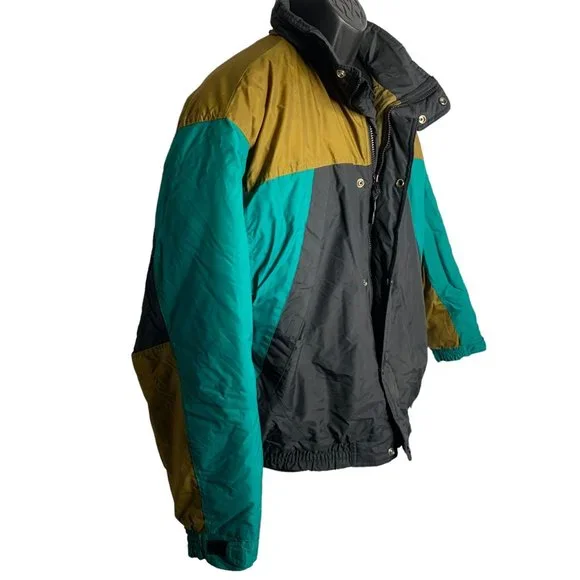 Vintage McGregor Ski Snow Jacket XL Black Zip Snaps Hood Pockets Elastic Waist - Picture 5 of 6